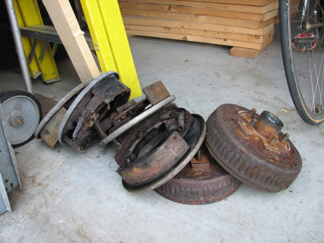 pile of drum brake parts
