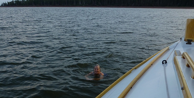 Gina swims off Holden Island.